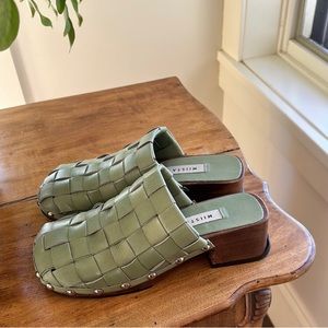 MIISTA Arlene Studded Basketweave Leather Mules